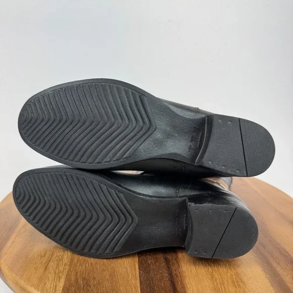 Womens Sandro Moscoloni Robin Belted Black Leather Cowboy Boots Size 7 M GUC - Picture 8 of 9